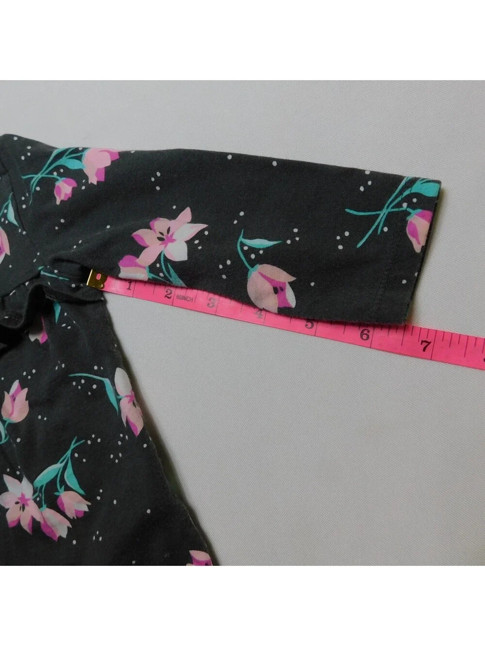 Carter's Baby Girl Long Sleeve Top Size 12M Charcoal Grey Pink Floral Ruffle Tee